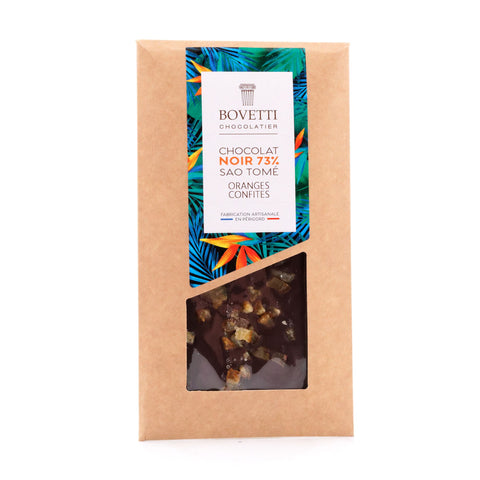 BOVETTI Chocolat Sao Tomé 73% Oranges Confites Zartbitterschokolade mit kandierten Orangen Bild 1