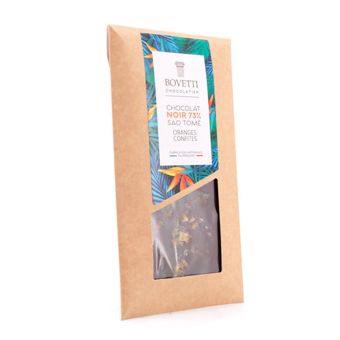 BOVETTI Chocolat Sao Tomé 73% Oranges Confites Zartbitterschokolade mit kandierten Orangen Bild 2