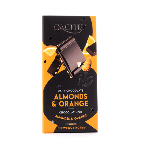 Cachet Dark Chocolate Almonds & Orange Zartbitterschokolade mit Mandelstücke und kandierten Orangenzesten Bild 1