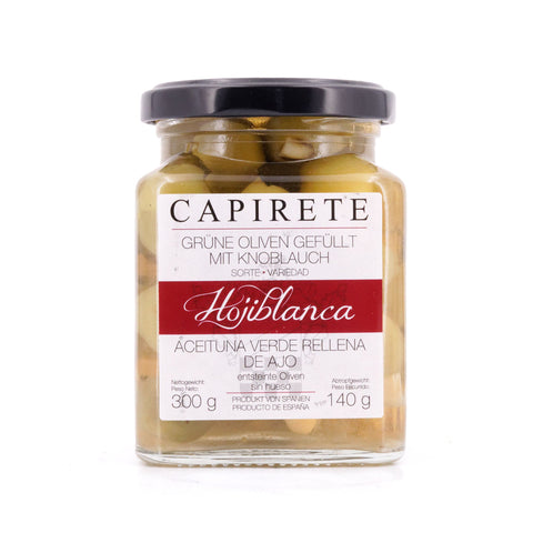 Capirete Hojiblanca grüne Oliven mit Knoblauch 300g Bild 1