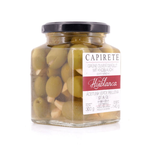 Capirete Hojiblanca grüne Oliven mit Knoblauch 300g Bild 2
