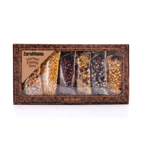 ZaraMama Popcorn 6er Geschenkbox 100% Gentechnikfrei 6 verschiedene Maiskörner in je 90g Packungen Bild 1