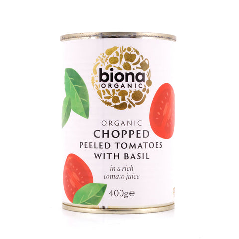 Biona Organic Chopped Peeled Tomatoes With Basil Gehackte, geschälte Tomaten in reichhaltigen Tomatensaft mit Basilikum Bild 1