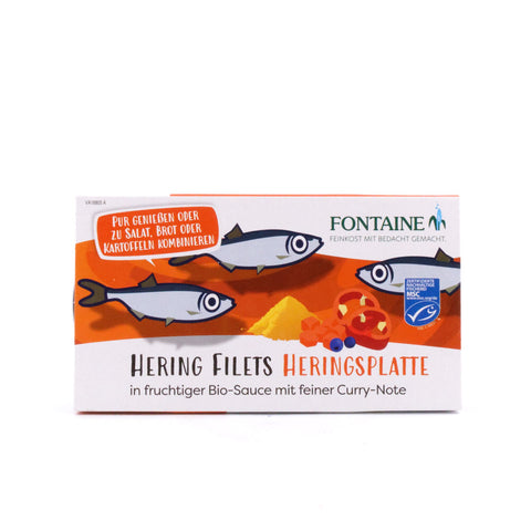 Fontaine Hering Filets Heringsplatte in fruchtiger Bio-Sauce mit feiner Curry-Note 200g Bild 1