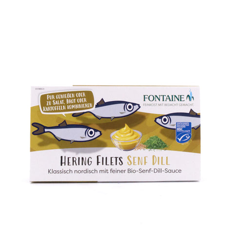 Fontaine Hering Filets Senf Dill mit feiner Bio-Senf-Dill-Sauce 200g Dose Bild 1