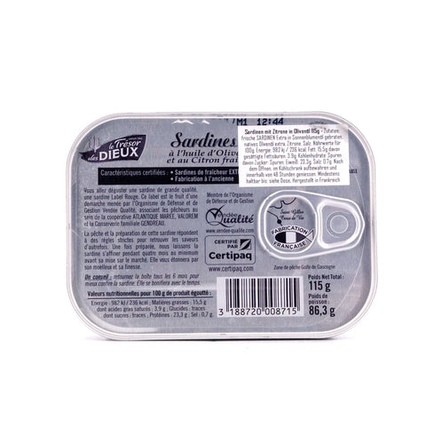 Le Trésor des Dieux Sardinen mit Zitrone in Olivenöl Label Rouge 115g Bild 3