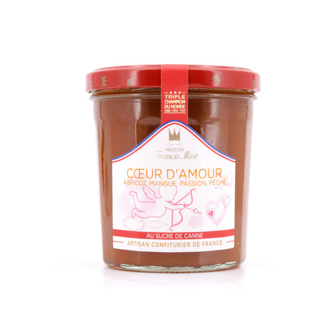 Maison Francis Miot Coeur d`Amour Konfitüre aus Aprikose, Mango, Passionsfrucht, Pfirsich & Champagner, mit Rohrzucker Bild 1